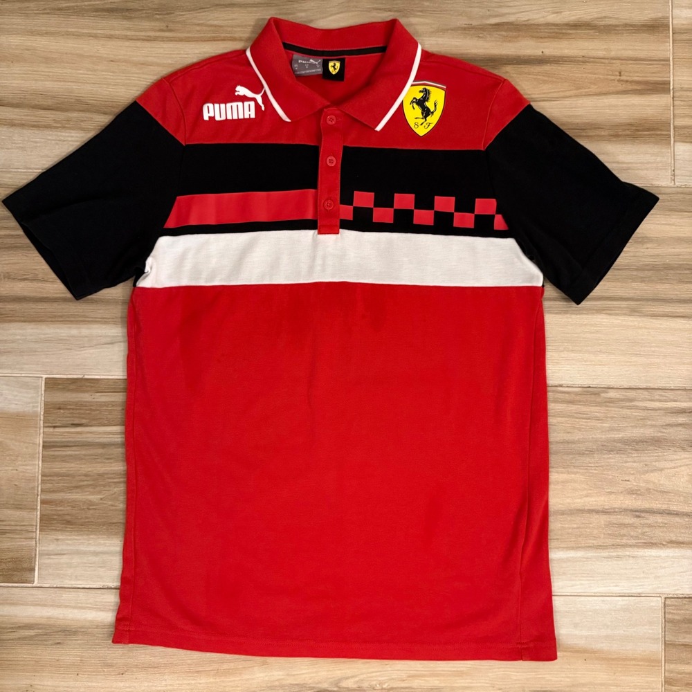 Puma Ferrari SDS Polo Shirt Mens Medium Red Black Colorblock Racing 533742-02